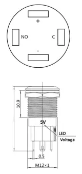 Druckknopf | Moment - Puls | 5V LED Blau | Edelstahl | 12mm – 4