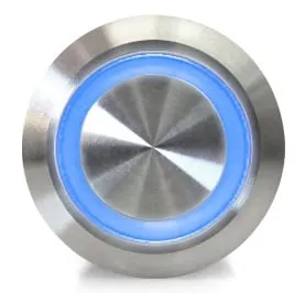 Druckknopf | Ein-Aus Self-Lock | 12-24V LED Blau | Edelstahl | 16mm