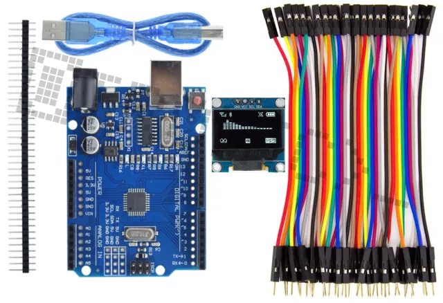 Starter Kit für Arduino Uno R3 mit 0.96 inch OLED Display & 40-teiligem Dupont-Kabelset