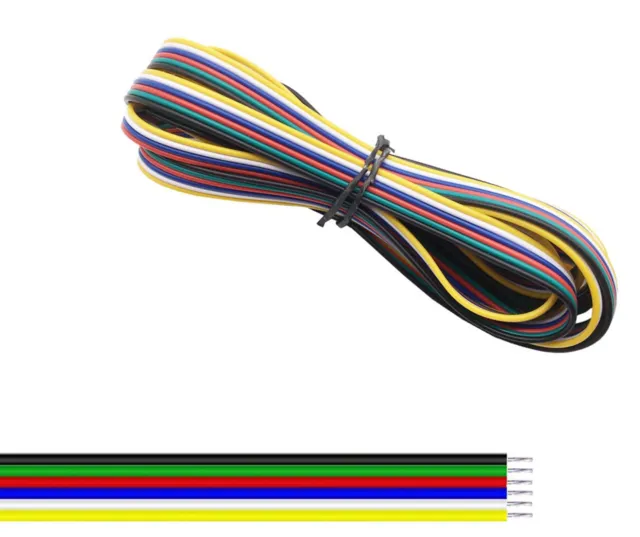 6-adriges Kabel 22AWG Ø1.3mm gelb / weiß / blau / rot / grün / schwarz 1 meter