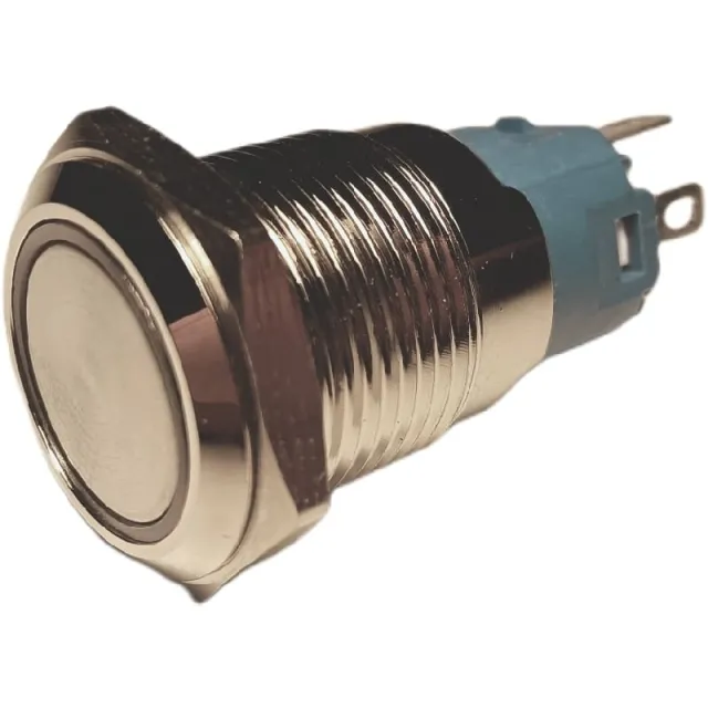 Druckknopf | Ein-Aus Self Lock | 12V LED Blau | RVS | 16mm