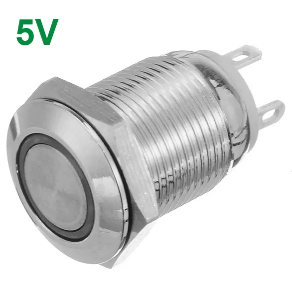 Druckknopf | Moment - Puls | 5V LED Blau | Edelstahl | 12mm