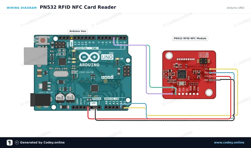 Anschlussplan: PN532 RFID NFC Kit mit S50 Karte und S50 Key Tag an einem Arduino UNO